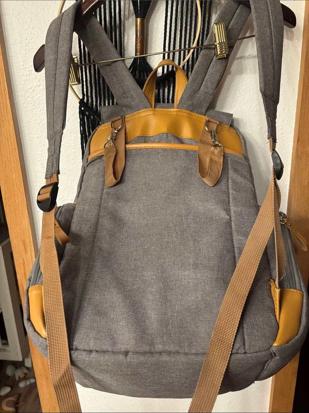 Gray Baby Backpack Diaper Bag with Tan Accents - Versatile Everyday Bag